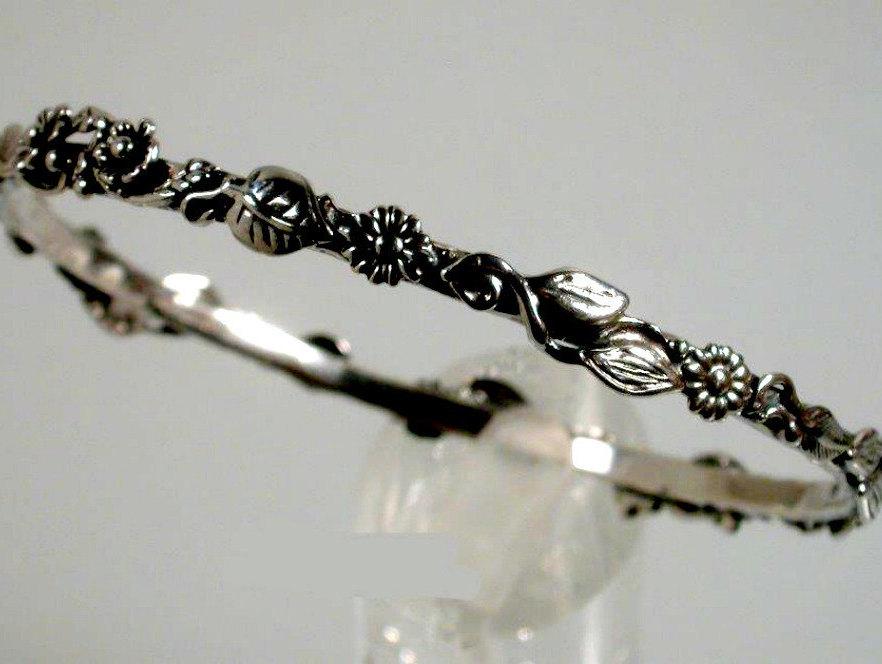 Bluenoemi Jewelry Heirloom Sterling Silver Bangle Bracelet in a Floral Motif , Bracelets for Woman, Bangle Bracelets