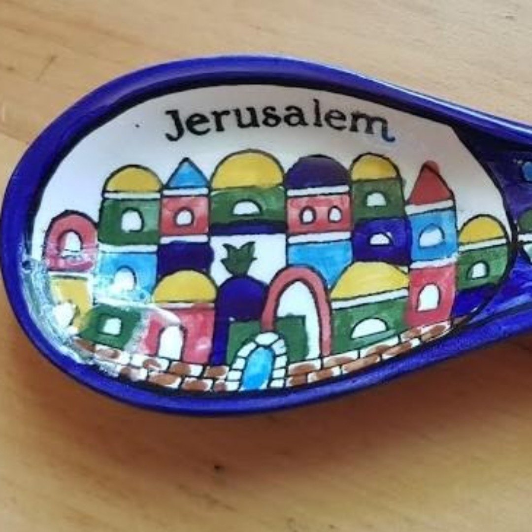 Bluenoemi Jewelry home-decor 14 / Jerusalem Armenian handcrafted Holy Land Jerusalem ceramic spoon for serving or decoration.