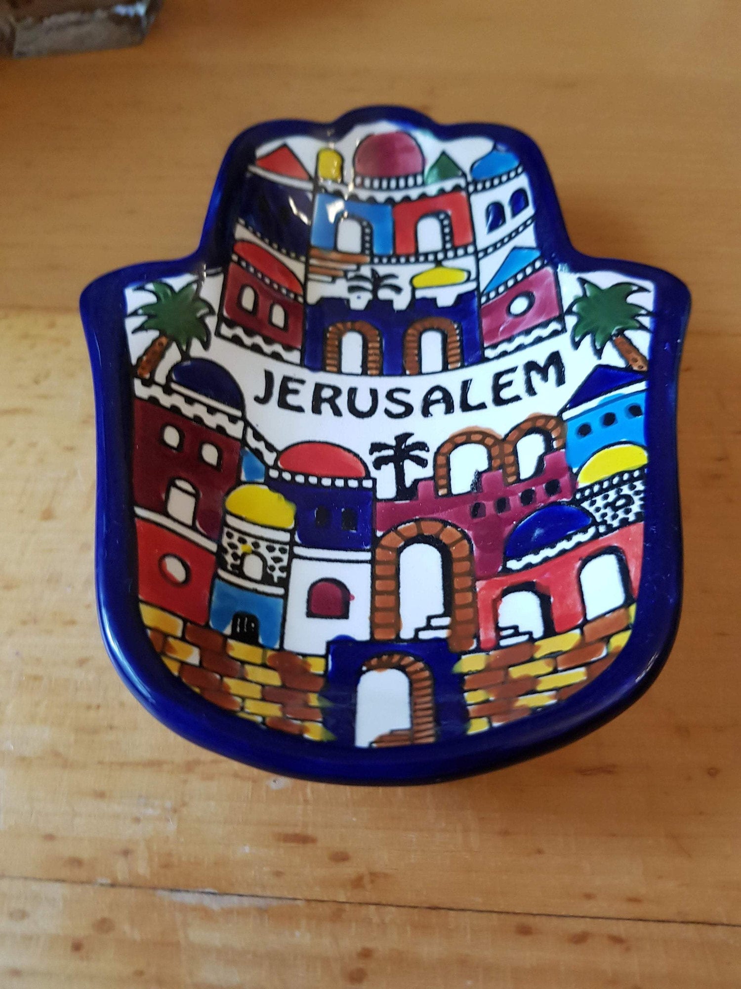 Bluenoemi Jewelry home decor Bluenoemi Armenian Ceramic Hamsa Blessing for Home Jerusalem View Beautiful Design