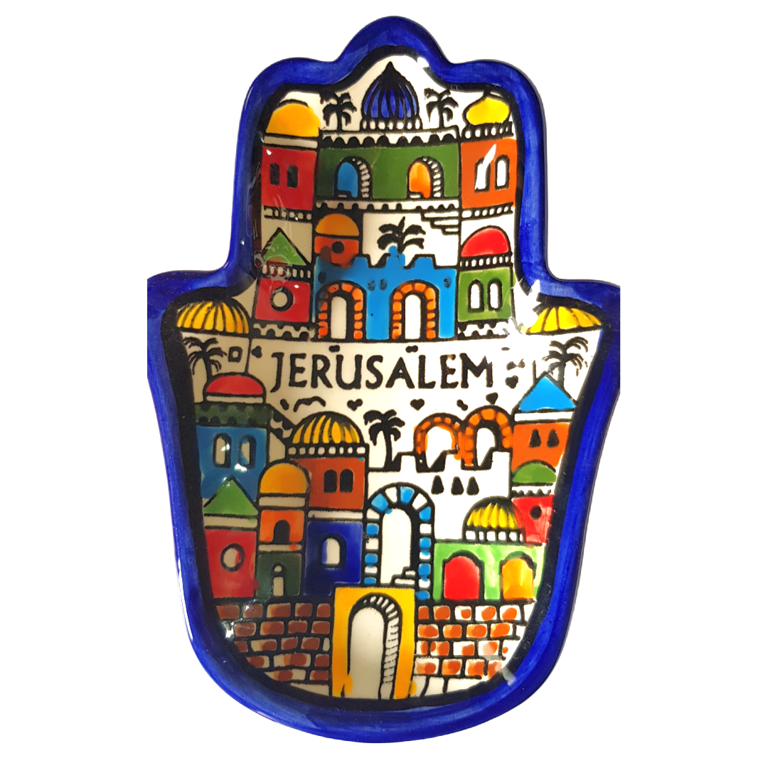 Bluenoemi Jewelry home decor Bluenoemi Armenian Ceramic Hamsa Blessing for Home Jerusalem View Beautiful Design