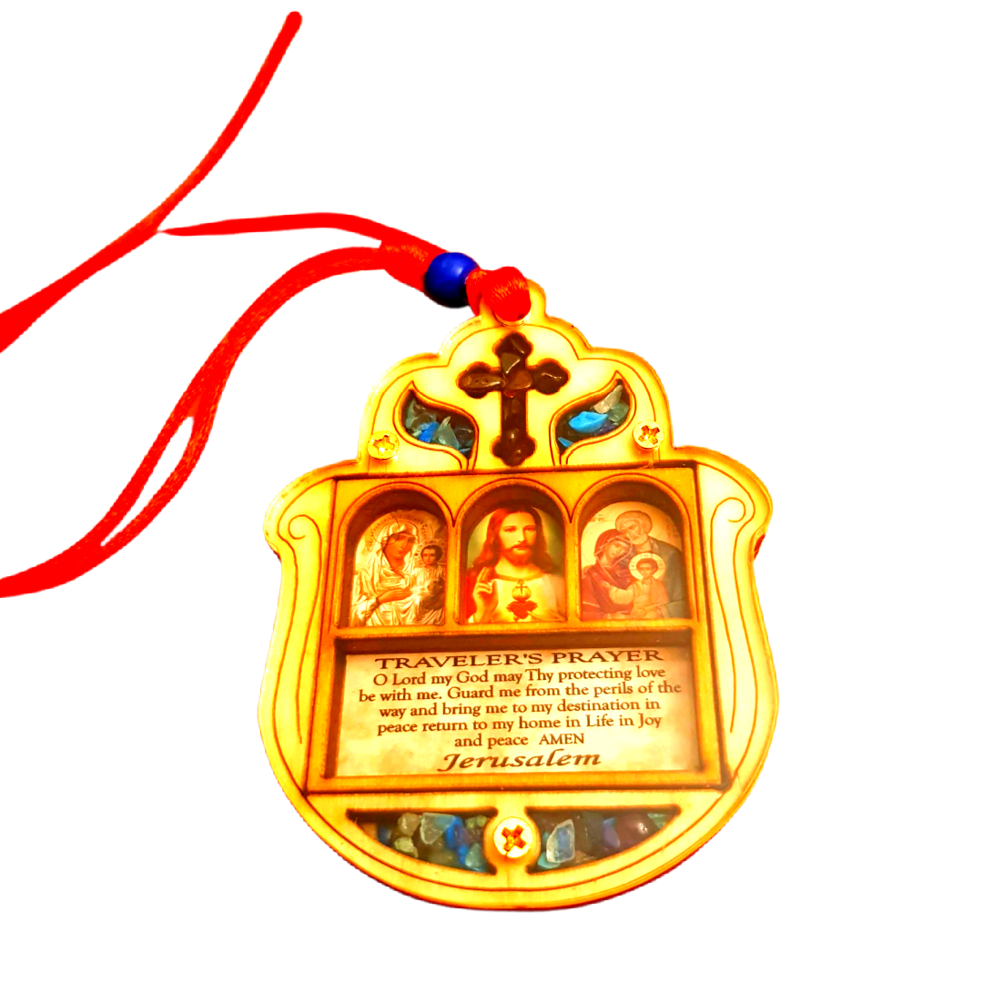 Car Hanging Hand Shape Traveler's Prayer. Pray Blessing Hamsa Wooden Hamsa. - Bluenoemi