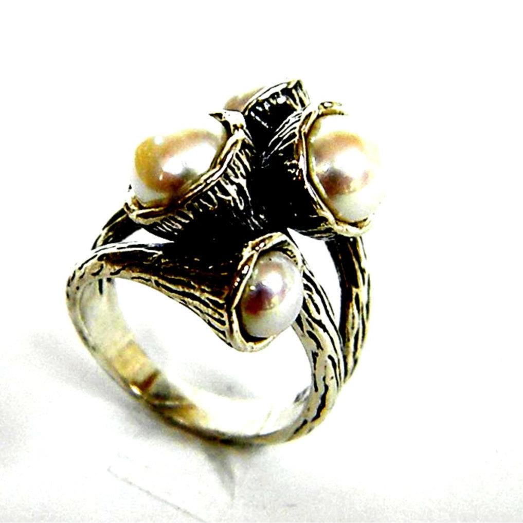 Bluenoemi Jewelry Israel pearl ring for women, pearls silver rings for women, bohemian silber ringe für frauen