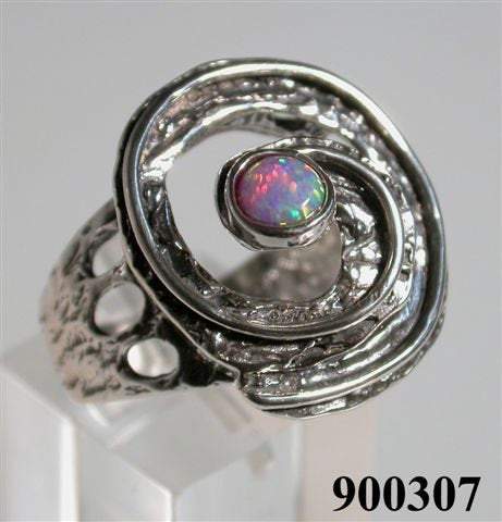 Bluenoemi Jewelry Israeli handcrafted ring hammered sterling silver 925 set with opal