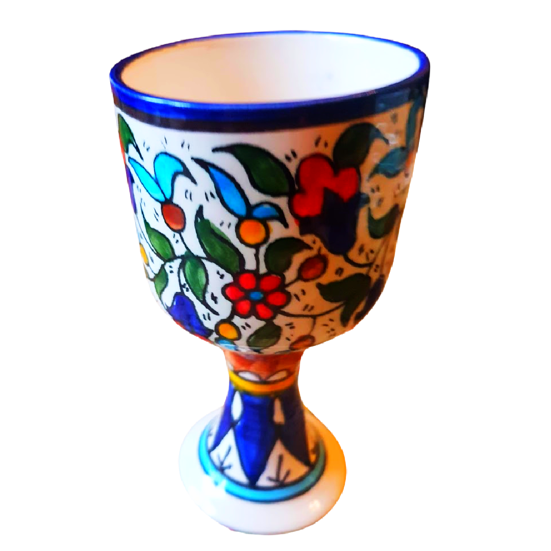 Bluenoemi Jewelry Mug 15 x 6 cm / Flowers Bluenoemi Armenian Ceramics Kiddush Cup Israel Gifts for Jewish Table