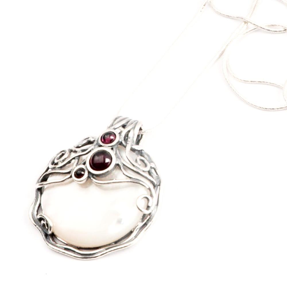 Bluenoemi Jewelry Necklaces 45 / Amethyst Bluenoemi Necklace for Woman Mother of Pearl Sterling Silver Necklace set with Garnet / Amethyst