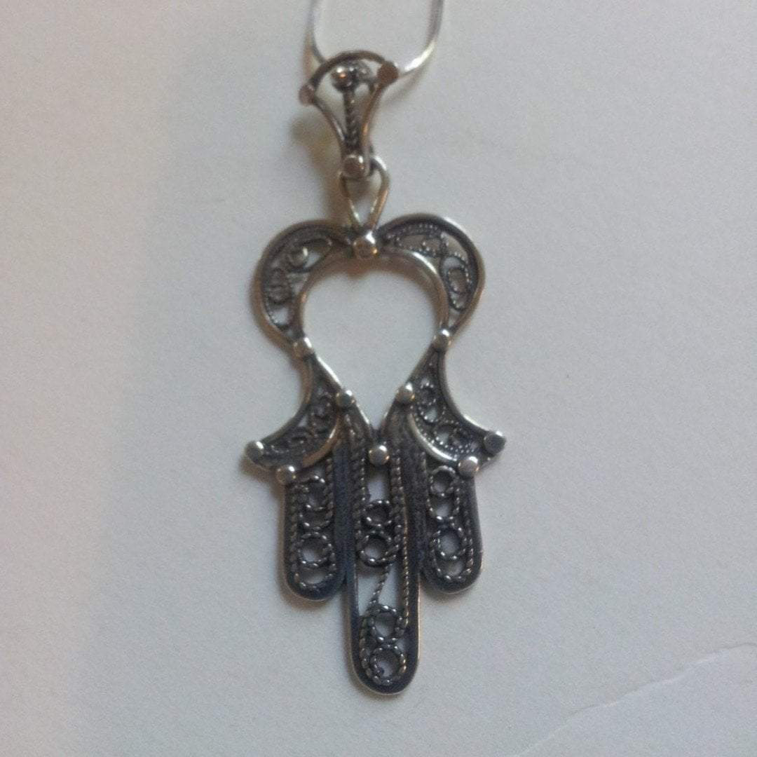 Bluenoemi Jewelry Necklaces 45 cm / silver Filigree Hamsa Pendant for Woman Sterling Silver 925 Ethnic Jewelry