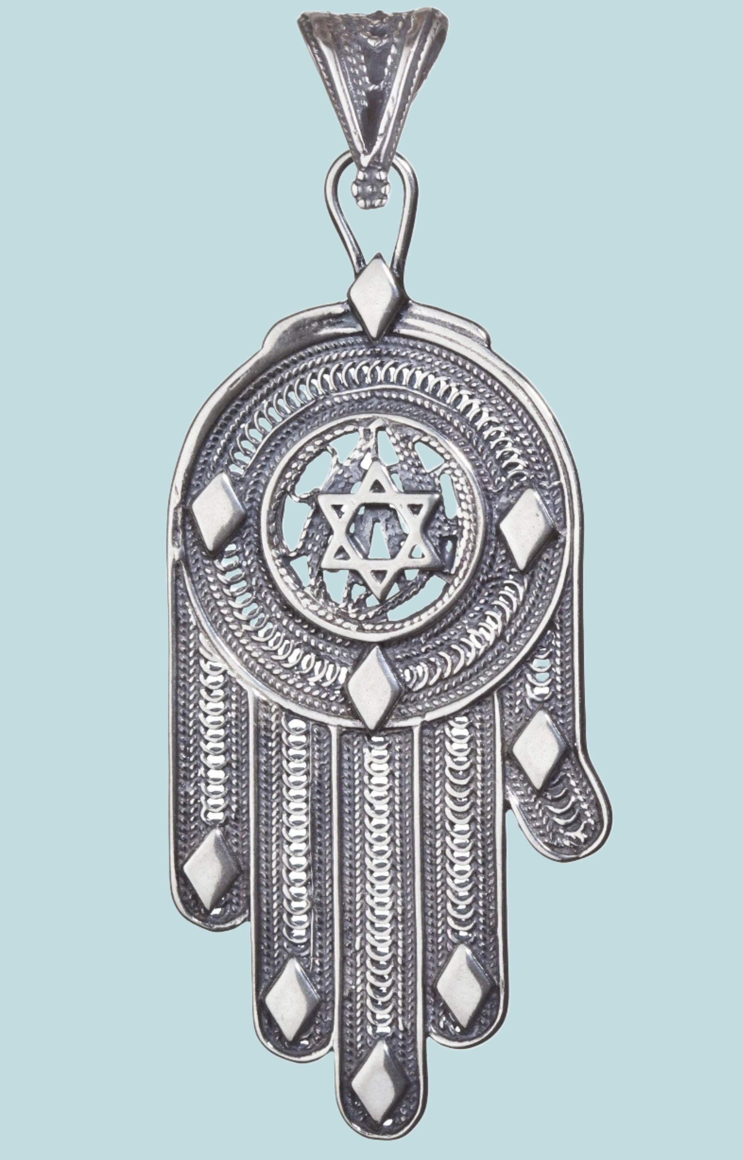 Bluenoemi Jewelry Necklaces 45 cm / silver Silver Hamsa pendant sterling silver 925 ethnic jewelry Star of David