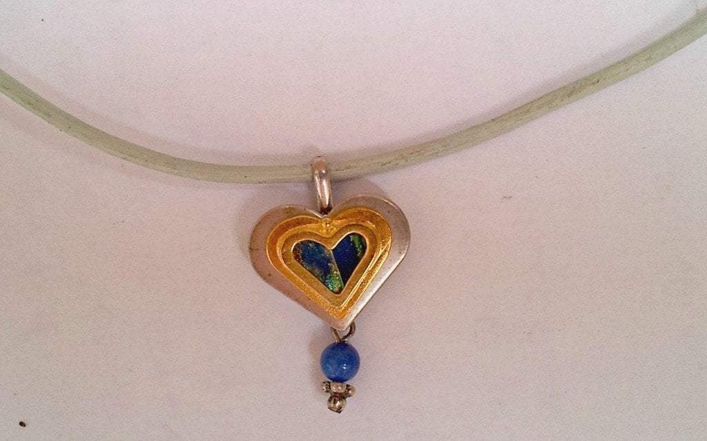 Bluenoemi Jewelry Necklaces 45 / silver Sterling silver heart with roman glass pendant necklace.  Necklace for woman.