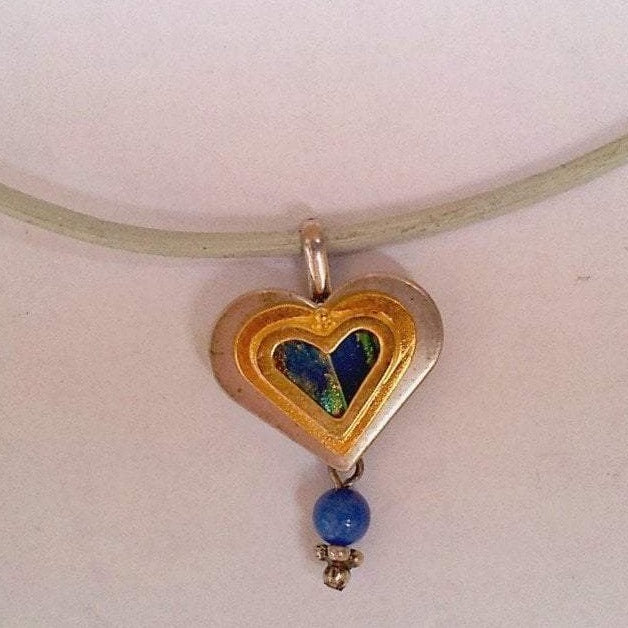 Bluenoemi Jewelry Necklaces 45 / silver Sterling silver heart with roman glass pendant necklace.  Necklace for woman.