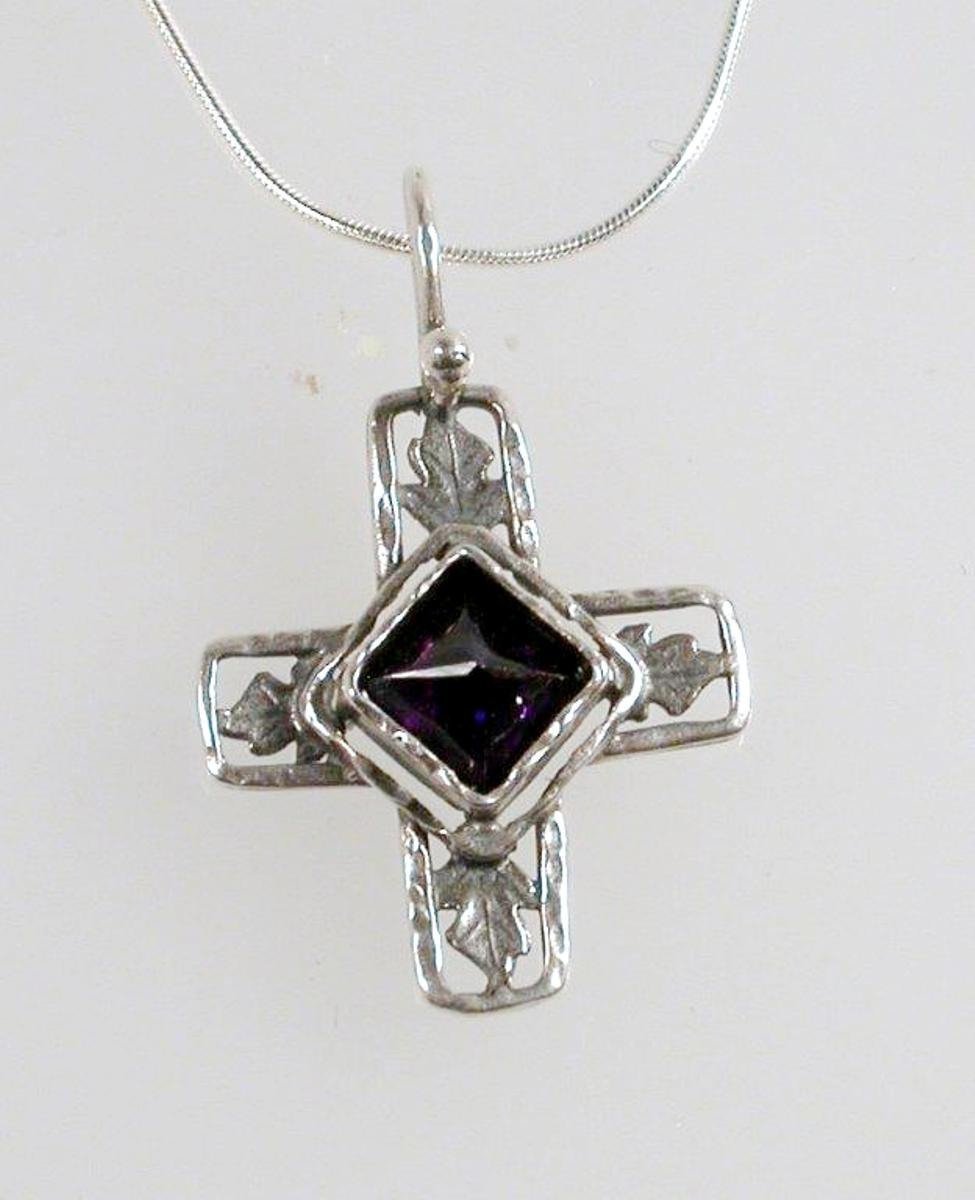 Bluenoemi Jewelry Necklaces 45cm / amethyst Sterling Silver Necklace, Cross Amethyst Necklace, Christian Jewelry, Christmas Gifts for woman