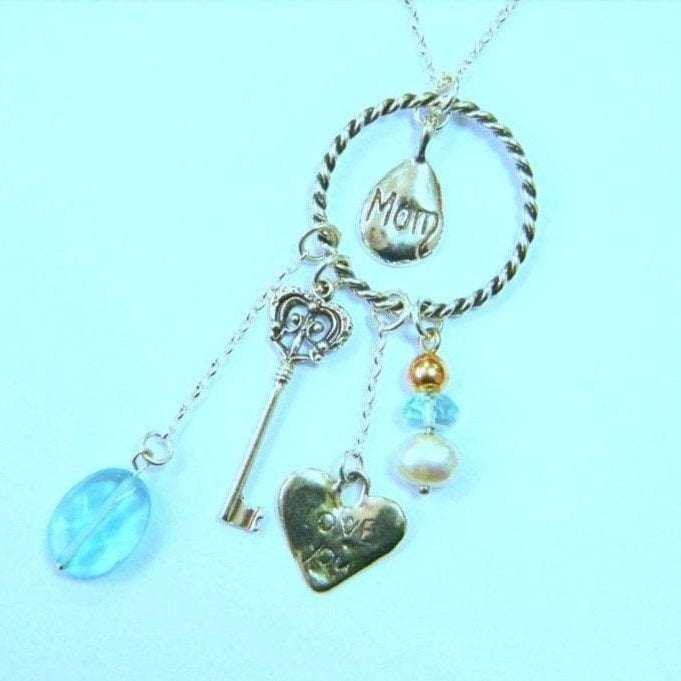 Bluenoemi Jewelry necklaces 45cm / aquamarine Sterling Silver Charms Necklace Pendants Heart Key Aquamarine Israeli necklace jewelry