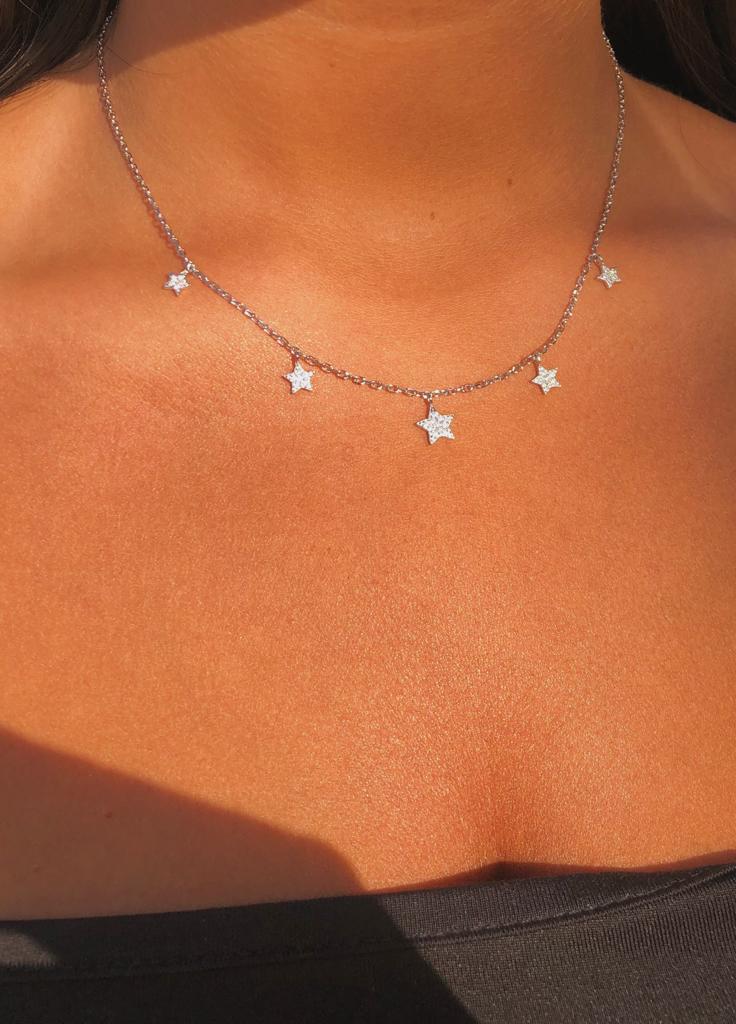 Bluenoemi Jewelry Necklaces 45cm / silver Necklace for woman Sterling Silver / Stars CZ zircons on silver