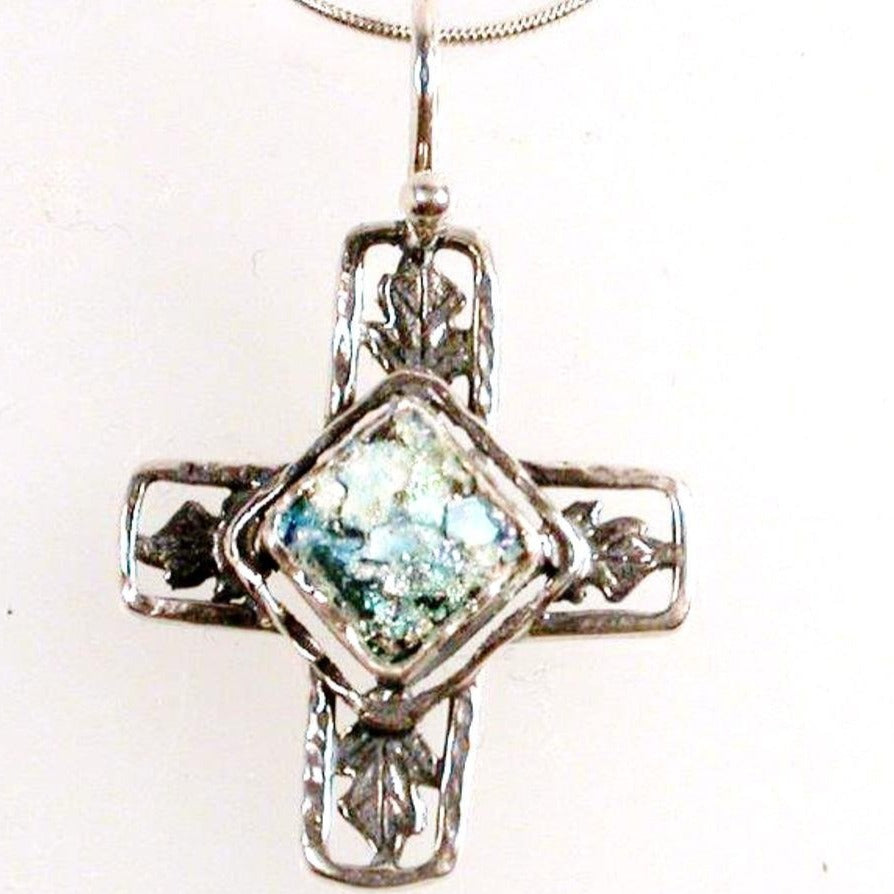 Bluenoemi Jewelry Necklaces 45cm / silver Sterling Silver Cross Roman Glass Necklace