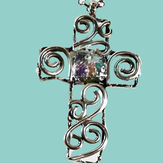 Bluenoemi Jewelry Necklaces 45cm / silver Sterling Silver cross with Roman Glass, "My Circle of Life Cross" Cross for woman