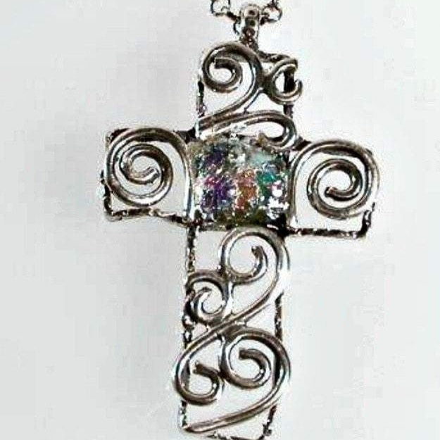 Sterling Silver cross with Roman Glass, "My Circle of Life Cross" Cross for woman - Bluenoemi