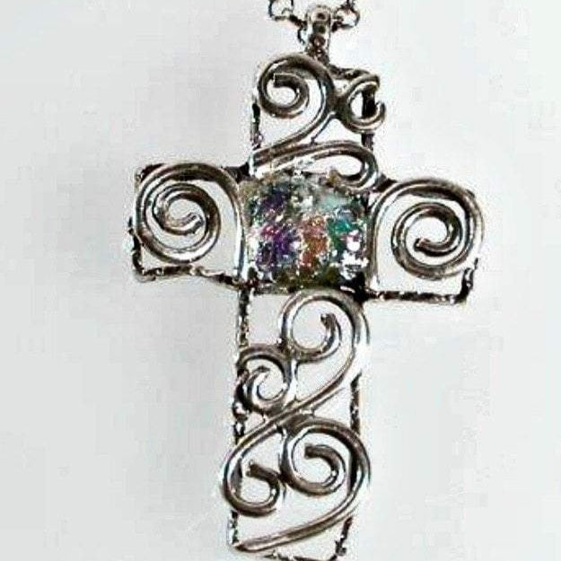 Bluenoemi Jewelry Necklaces 45cm / silver Sterling Silver cross with Roman Glass, "My Circle of Life Cross" Cross for woman