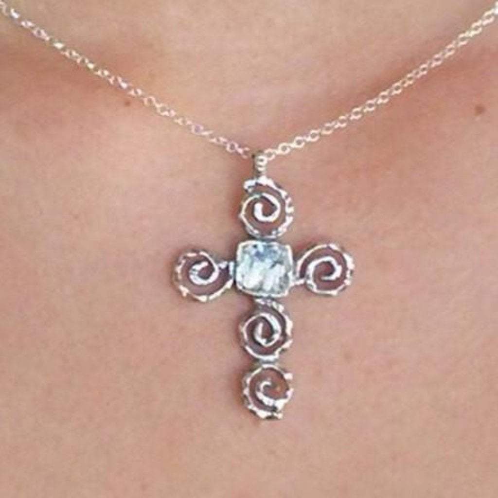Bluenoemi Jewelry Necklaces 45cm / silver Sterling Silver cross with Roman Glass, "My Circle of Life Cross" , Silver Cross for woman