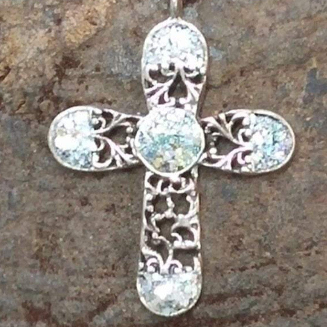 Bluenoemi Jewelry Necklaces 45cm / silver Sterling Silver cross with Roman Glass, Silver Cross for woman, cross from the holy land