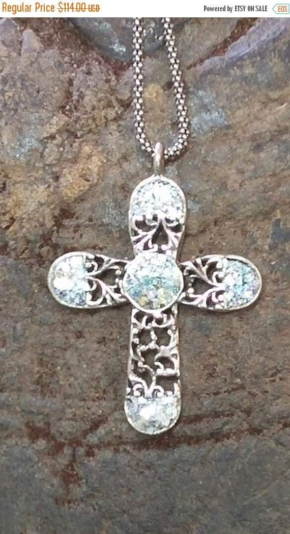 Bluenoemi Jewelry Necklaces 45cm / silver Sterling Silver cross with Roman Glass, Silver Cross for woman, cross from the holy land