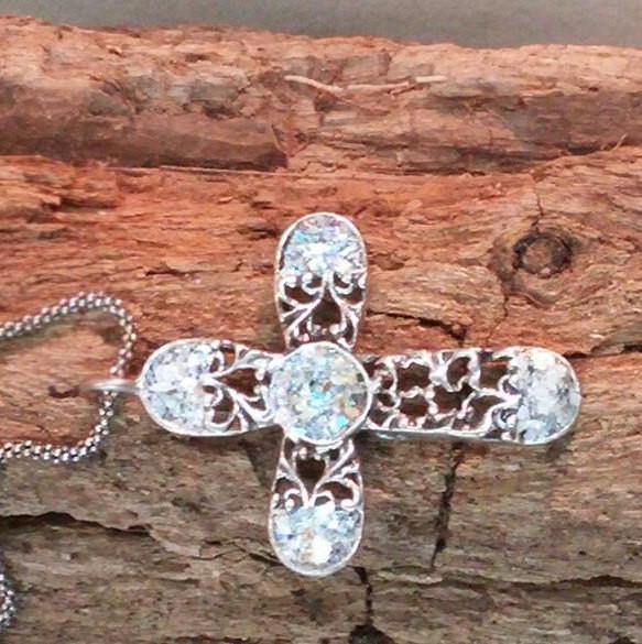 Bluenoemi Jewelry Necklaces 45cm / silver Sterling Silver cross with Roman Glass, Silver Cross for woman, cross from the holy land