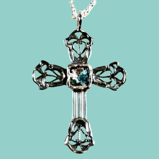 Bluenoemi Jewelry Necklaces 45cm / silver Sterling Silver cross with Roman Glass, Silver Cross for woman with Roman Glass