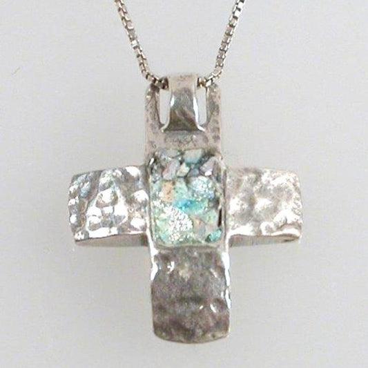 Cross pendant with Roman Glass. Holy Land Necklace for woman. "My One and Only Cross"