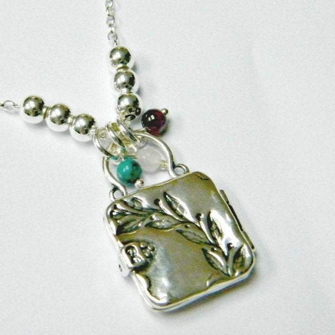 Bluenoemi Jewelry Necklaces 45cm / silver Sterling Silver necklace locket engraved with a beautiful branch with turquoise