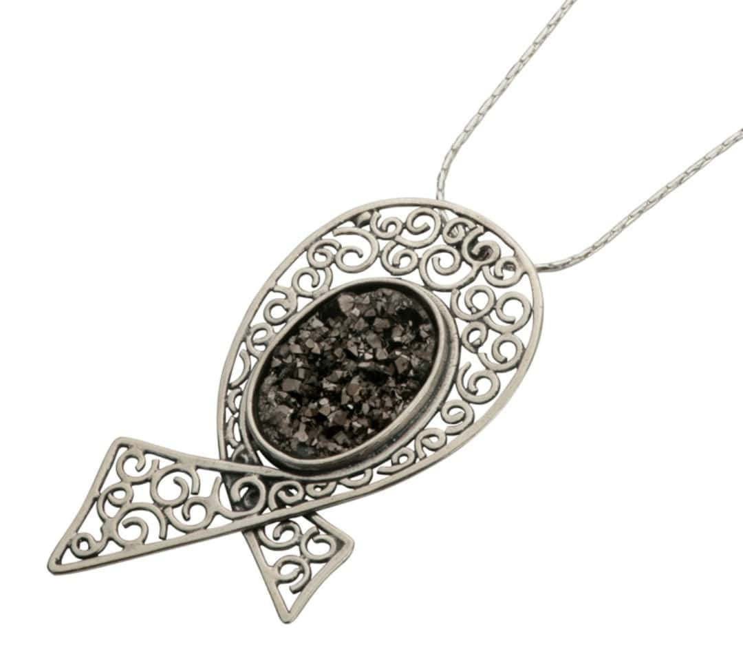 Bluenoemi Jewelry Necklaces 45cm / silver Sterling silver Necklace with Druze Pendant stone  Designer Israeli jewelry
