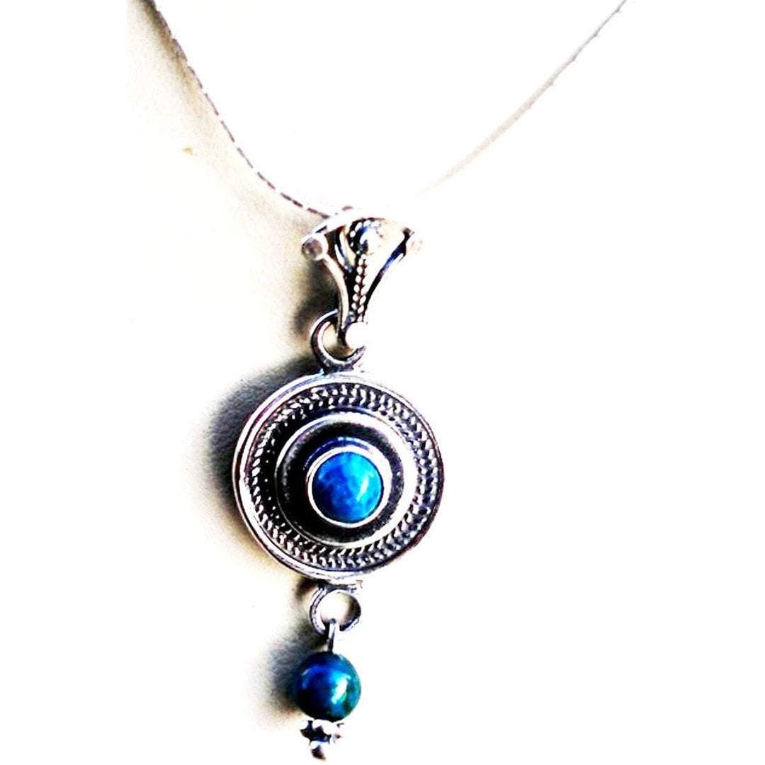 Bluenoemi Israeli Jewelry chain with pendant sterling silver necklace, pendant set with Eilat stone, Blue Opal or other stones - Bluenoemi