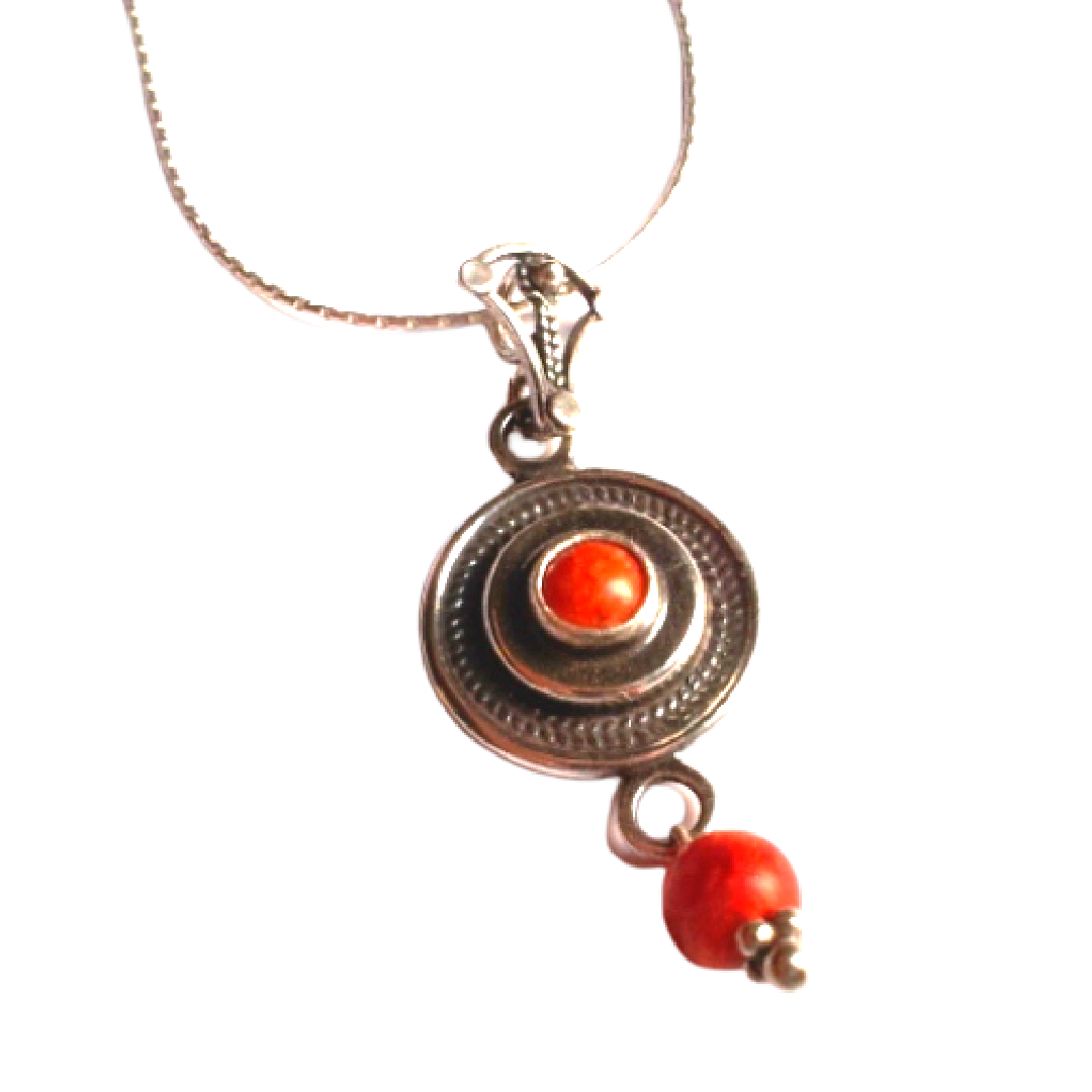 Bluenoemi Jewelry Necklaces Coral / silver Bluenoemi Israeli Jewelry sterling silver necklace ,  pendant set  Eilat stone Blue Opal or coral stone