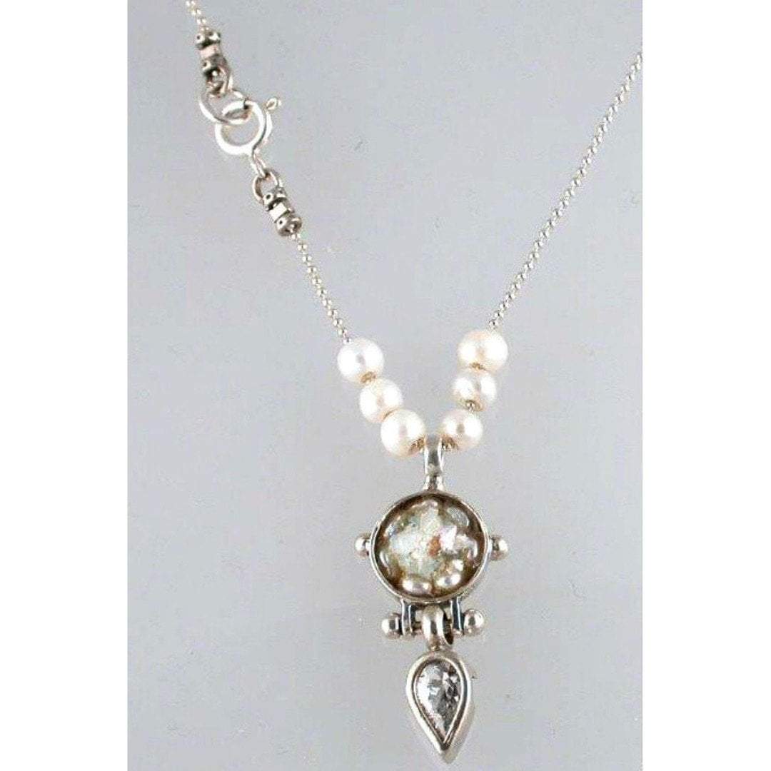 Bluenoemi Jewelry Necklaces Default Title / silver Necklace Sterling silver Sterling Silver Necklace Roman Glass, Pearls, CZ Crystal, Israeli Jewelry