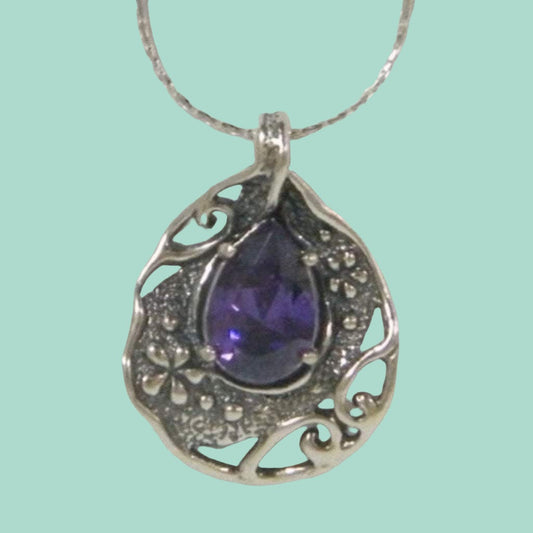 Bluenoemi Jewelry Necklaces Floral Necklace 925 Sterling Silver set with Amethyst Zircon