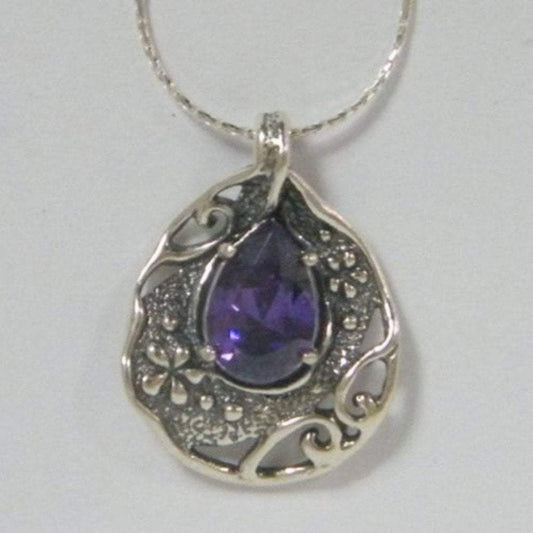Bluenoemi Jewelry Necklaces Floral Necklace 925 Sterling Silver set with Amethyst Zircon