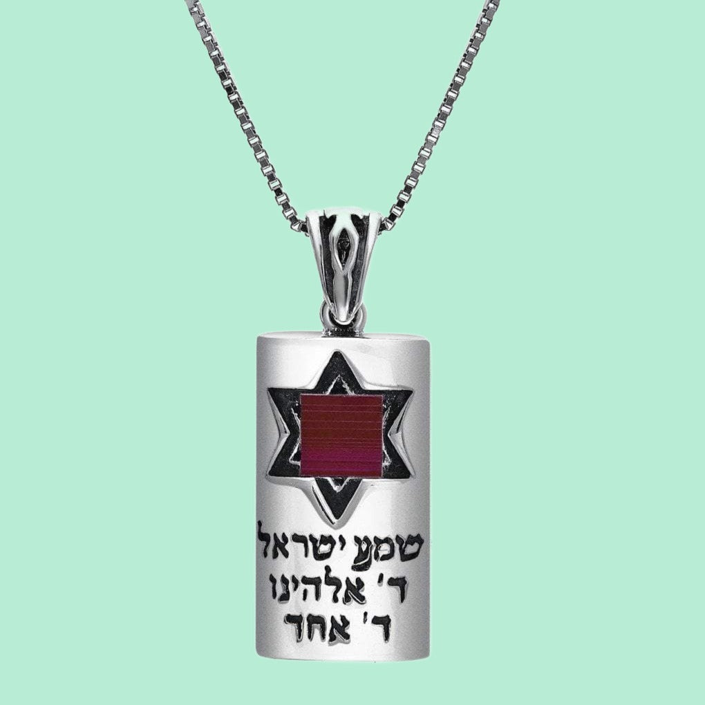 Bluenoemi Jewelry Necklaces Nano Sim Old Bible Silver Mezuzah Pendant for woman - Small Star of David in the middle
