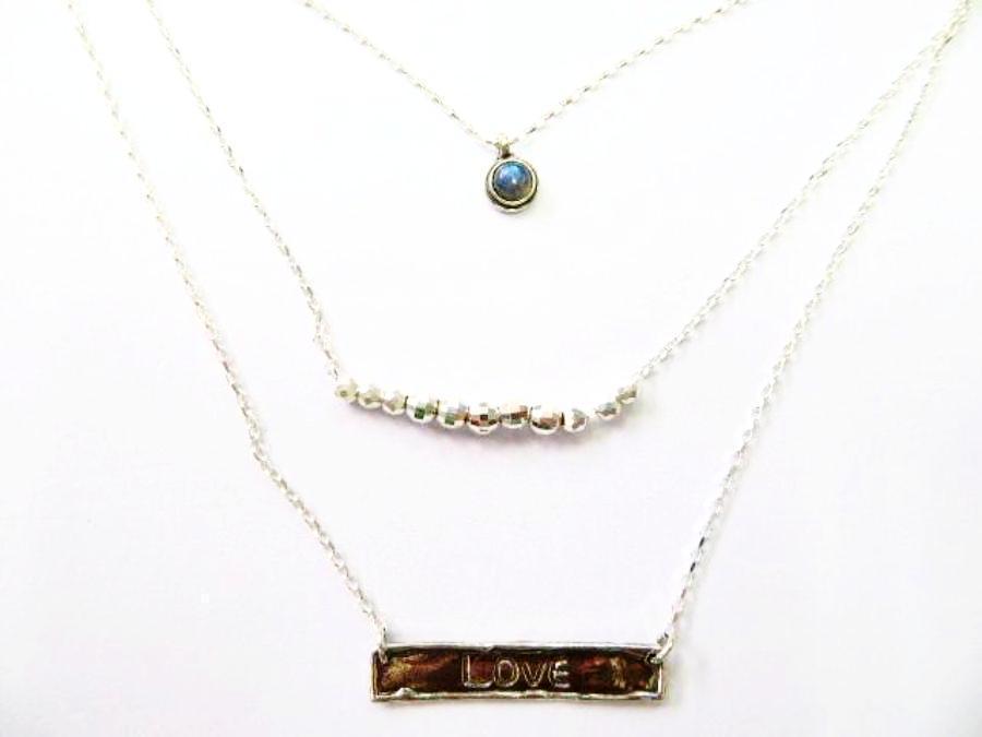 Bluenoemi Jewelry Necklaces opal Sterling Silver Love multi-chain gemstones pendants necklace
