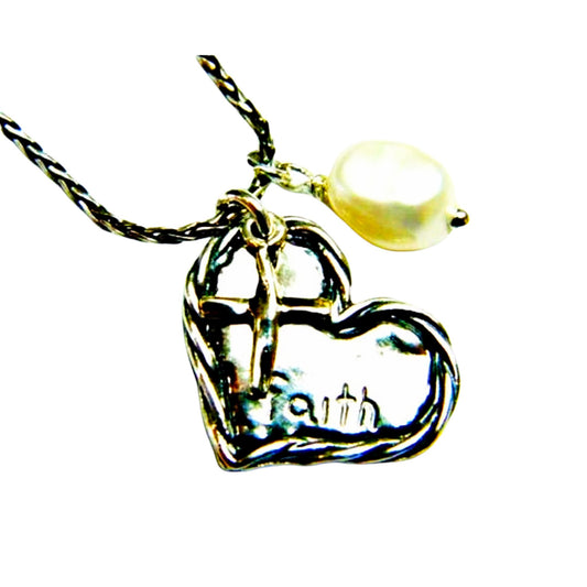 Bluenoemi Jewelry Necklaces pearl Bluenoemi Sterling Silver Heart Cross Pearl Charms necklace "Faith"
