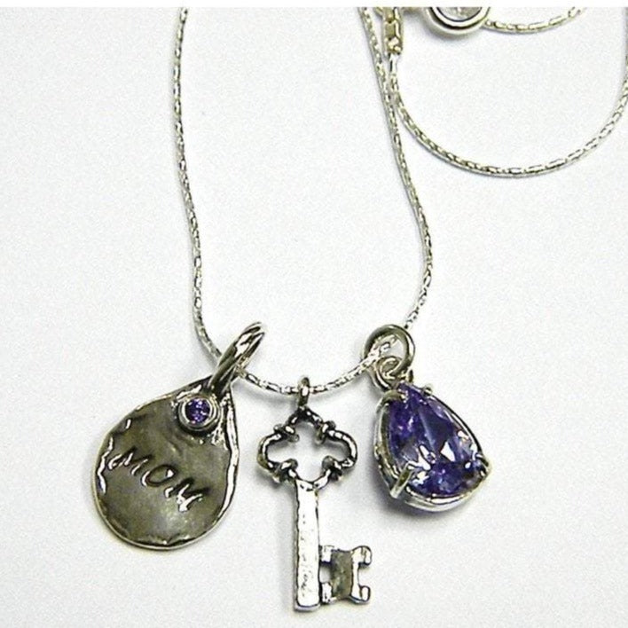 Bluenoemi Jewelry Necklaces & Pendants 45cm / silver Sterling Silver necklace / love mom necklace / amethyst zircon key necklace / mom charm and key