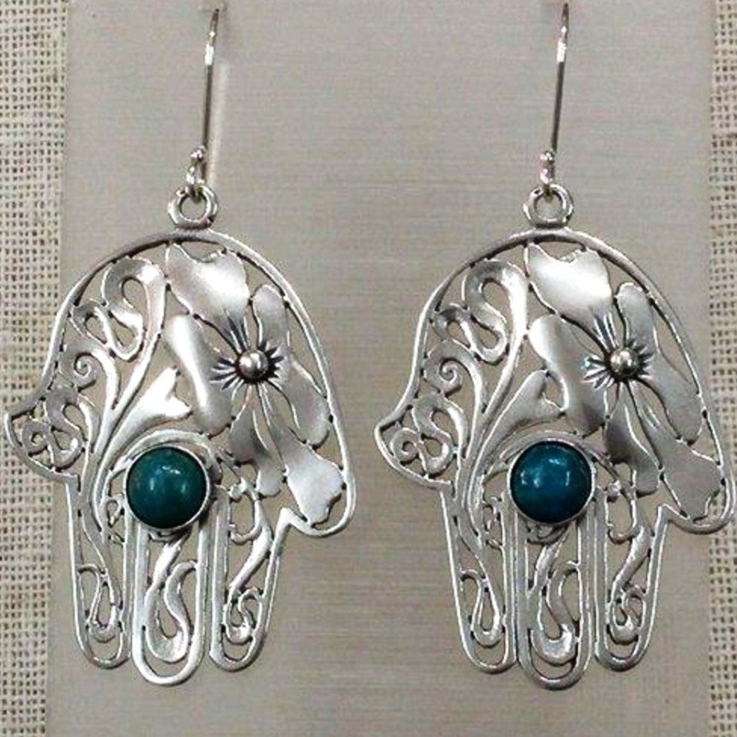 Bluenoemi Jewelry Necklaces & Pendants Hamsa Earrings / green Jewelry shop Israeli jewelry sterling silver hamsa Earrings