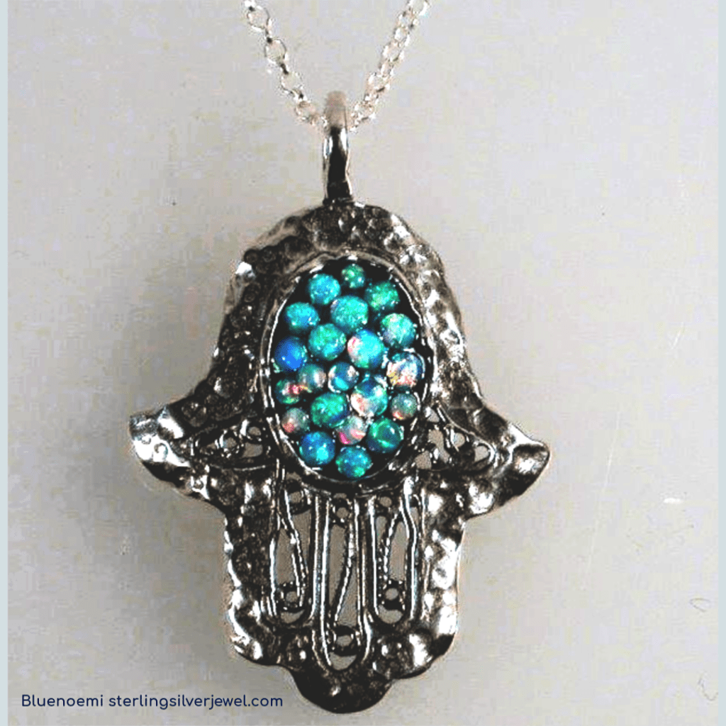 Bluenoemi Jewelry Necklaces & Pendants Hamsa necklace / silver Israeli jewelry Blue Opals sterling silver hamsa necklace