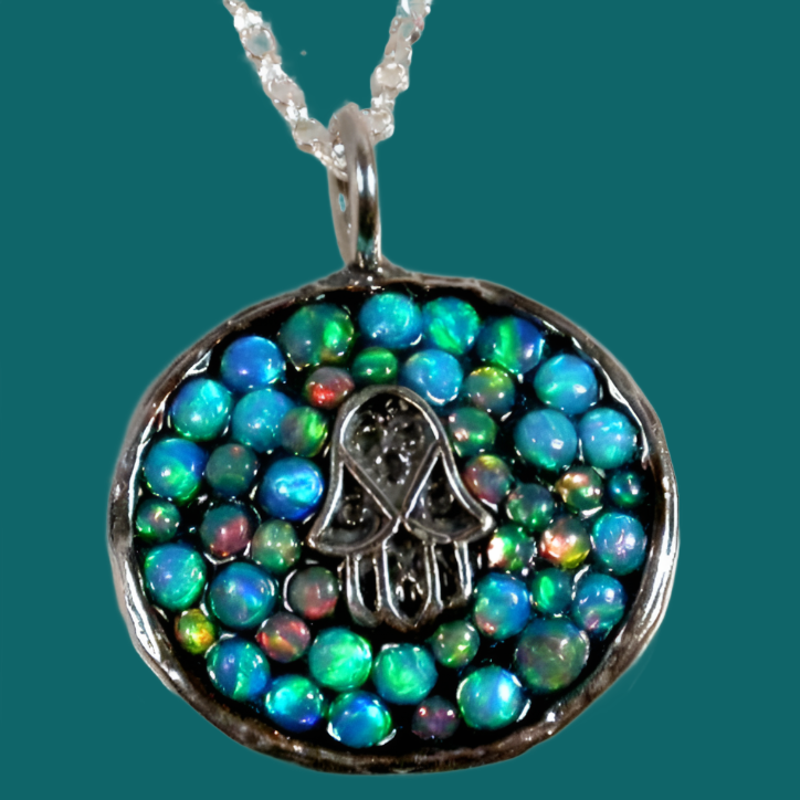 Bluenoemi Jewelry Necklaces & Pendants Hamsa necklace / silver Jewelry shop Israeli Jewish jewelry. Blue Opals silver hamsa  necklace for woman