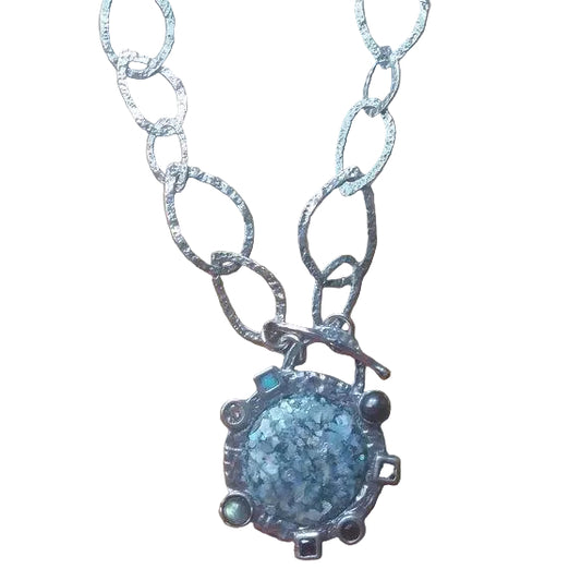 Israeli jewelry Roman Glass sterling silver artistic Necklace - Bluenoemi