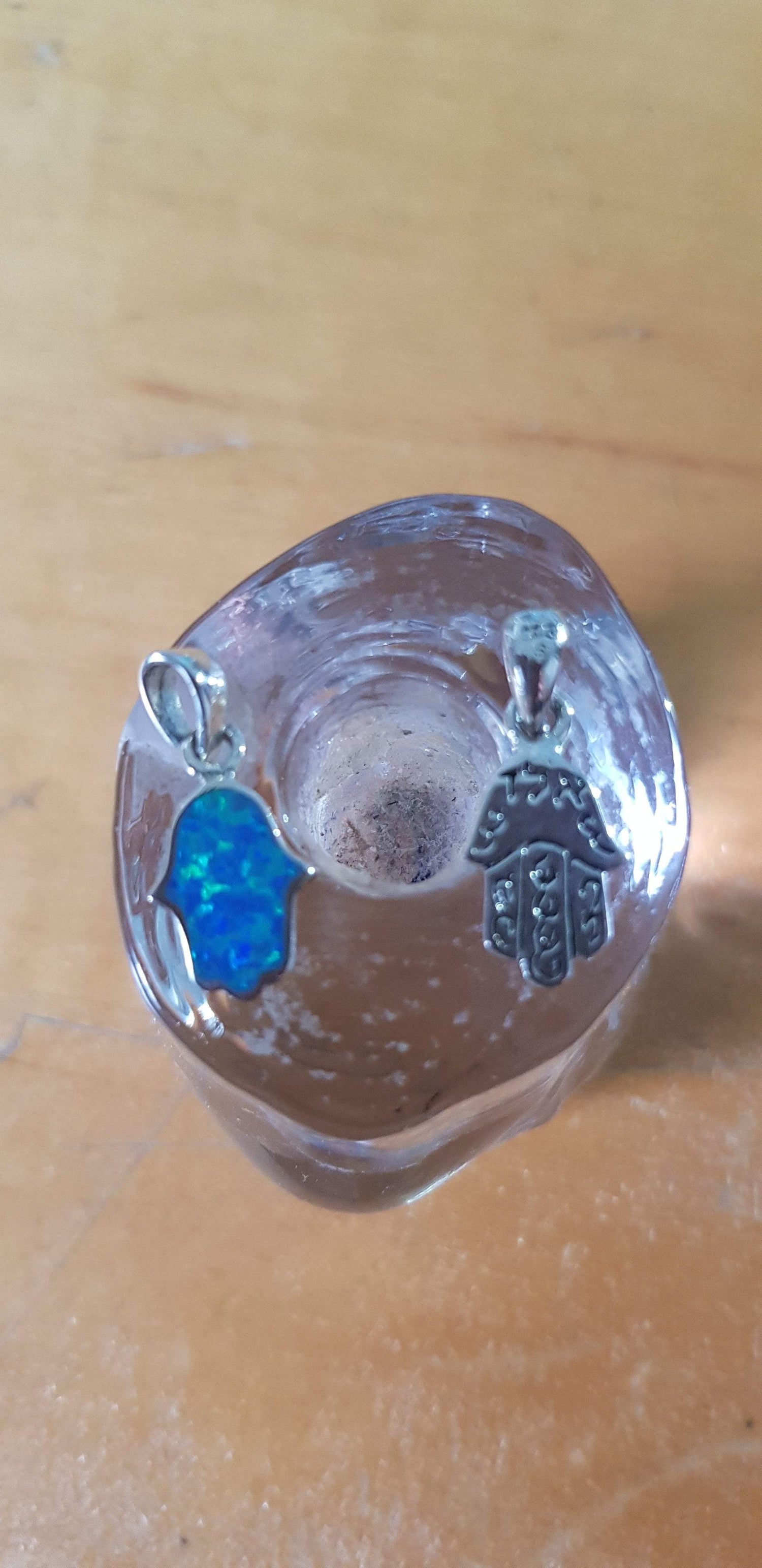 Bluenoemi Jewelry Necklaces & Pendants Silver Hamsa Necklace Blue opal hamsa 16 mm long