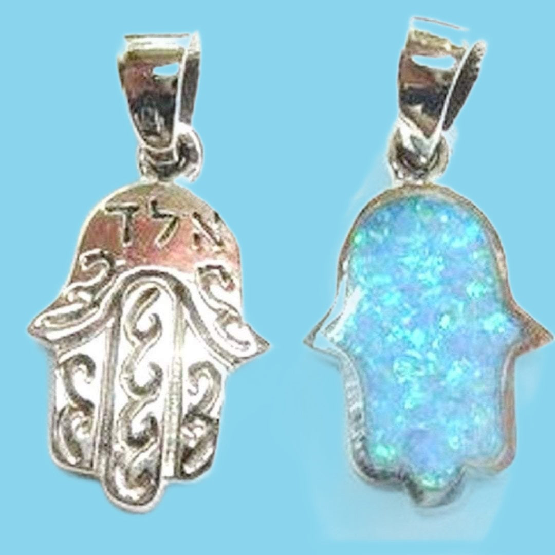 Bluenoemi Jewelry Necklaces & Pendants Silver Hamsa Necklace Blue opal hamsa 16 mm long
