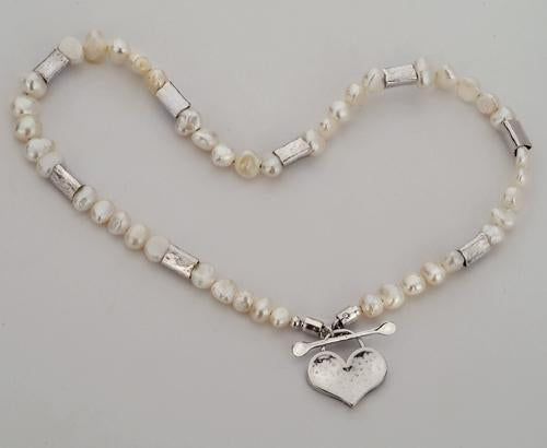 Bluenoemi Jewelry Necklaces & Pendants silver Pearls necklace with a sterling silver Heart necklace