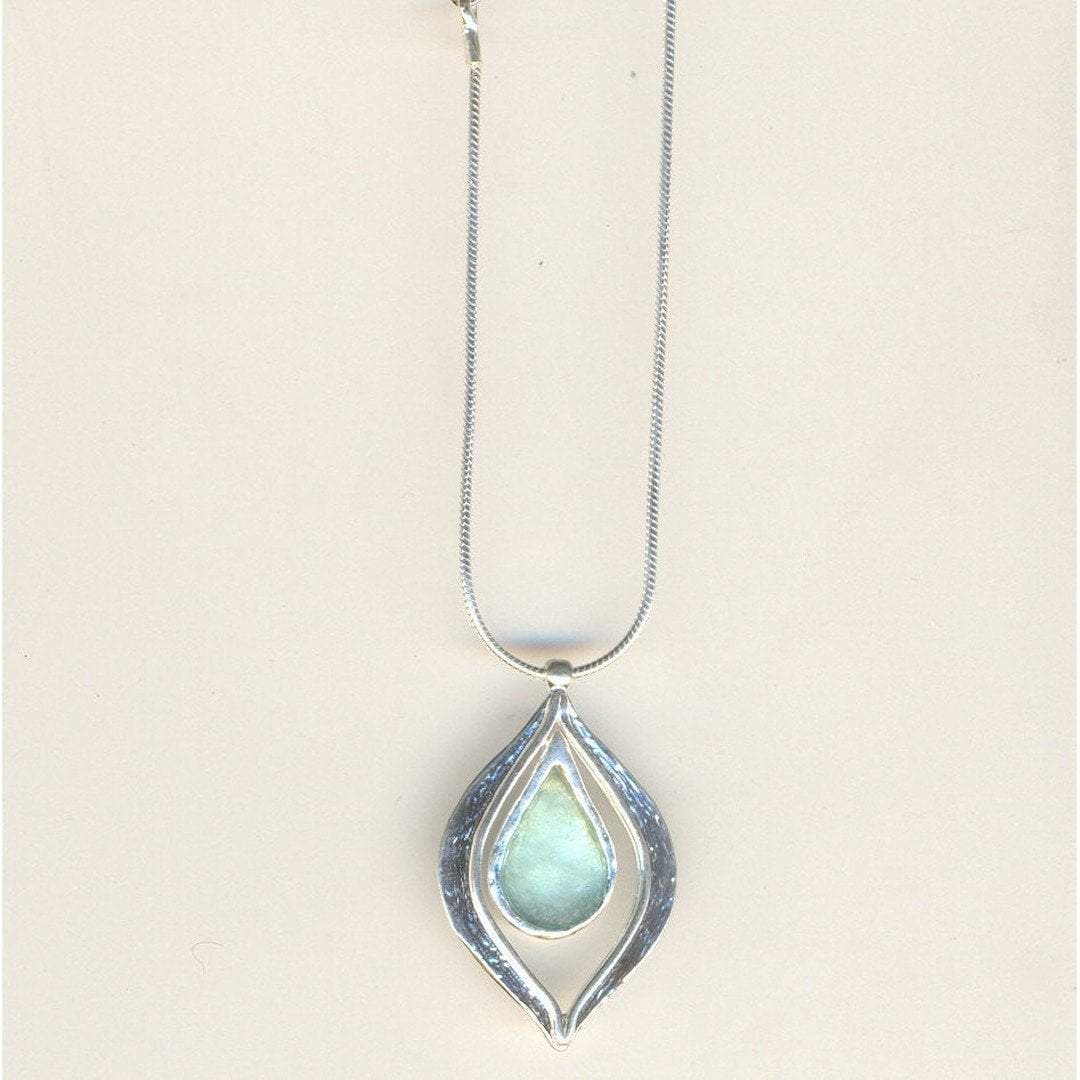 Roman glass jewelry necklace. Designer Israeli Sterling silver necklace set with roman glass - Bluenoemi