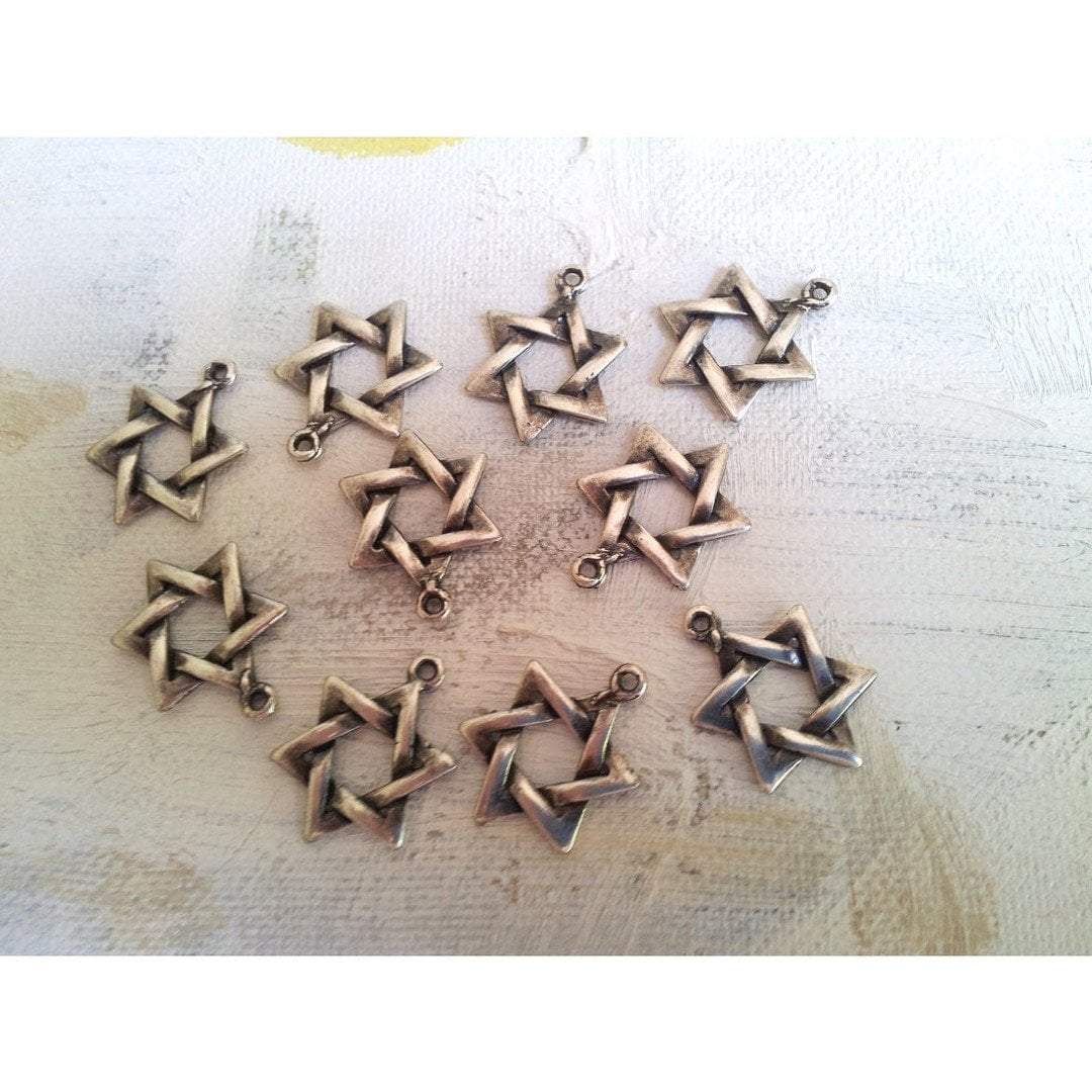 Bluenoemi Jewelry Necklaces & Pendants silver Star of David charms lot 10 Israeli charms for making jewelry antique silver plated