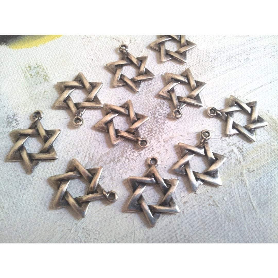 Bluenoemi Jewelry Necklaces & Pendants silver Star of David charms lot 10 Israeli charms for making jewelry antique silver plated