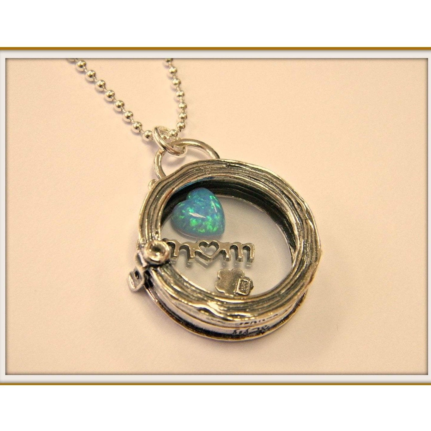 Bluenoemi Jewelry Necklaces & Pendants silver Sterling Silver necklace Mom charms Blue Opal heart gift for Mom Locket Necklace