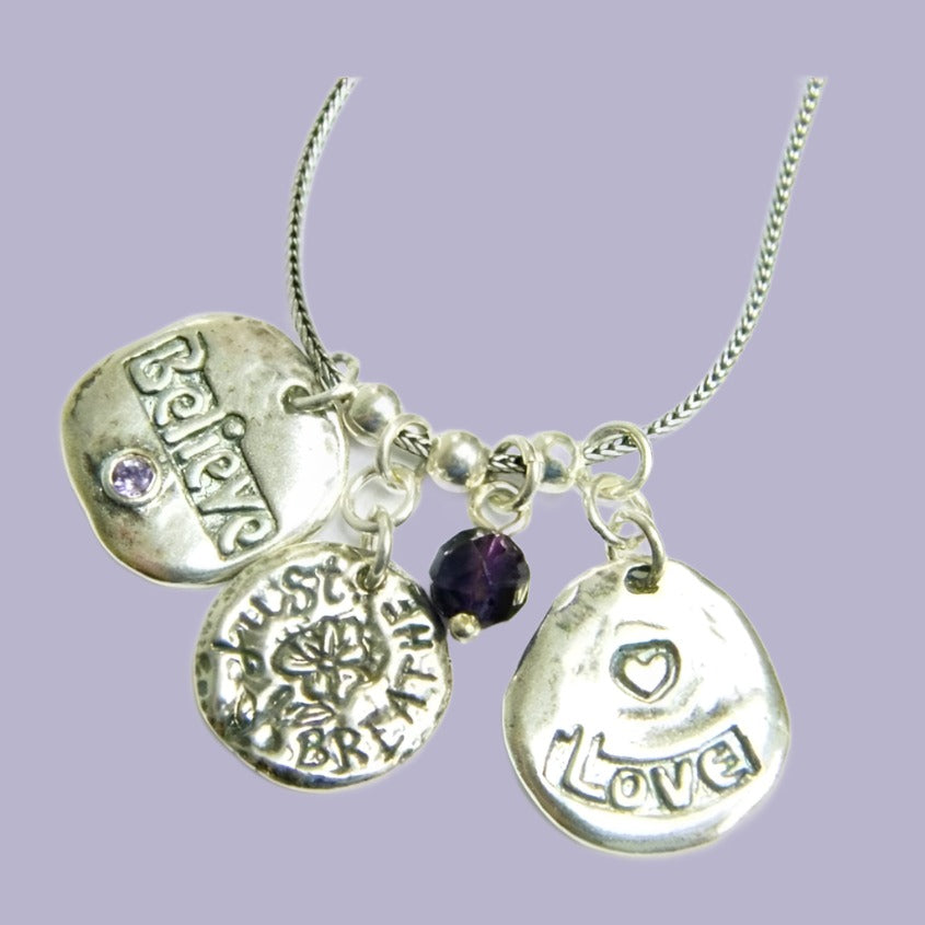 Bluenoemi Jewelry Necklaces & Pendants Sterling Silver necklace,  believe just breath love necklace,  amethyst zircon