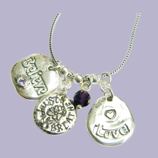 Bluenoemi Jewelry Necklaces & Pendants Sterling Silver necklace,  believe just breath love necklace,  amethyst zircon